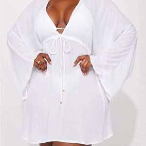 Fashion Nova White Swim Coverup with Bell Sleeves